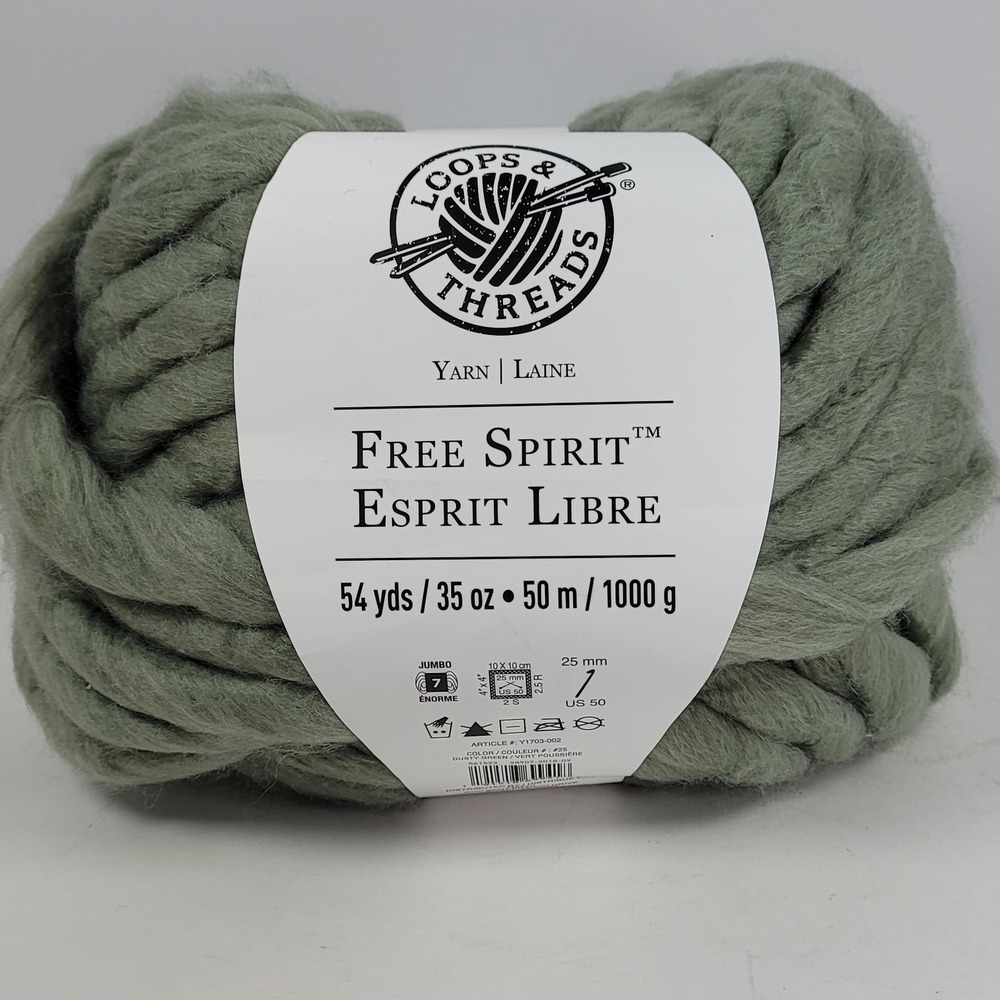 Loops & Threads Free Spirit Jumbo Yarn Dusty Green 35oz 54yds Wool Blend 7 Bulk